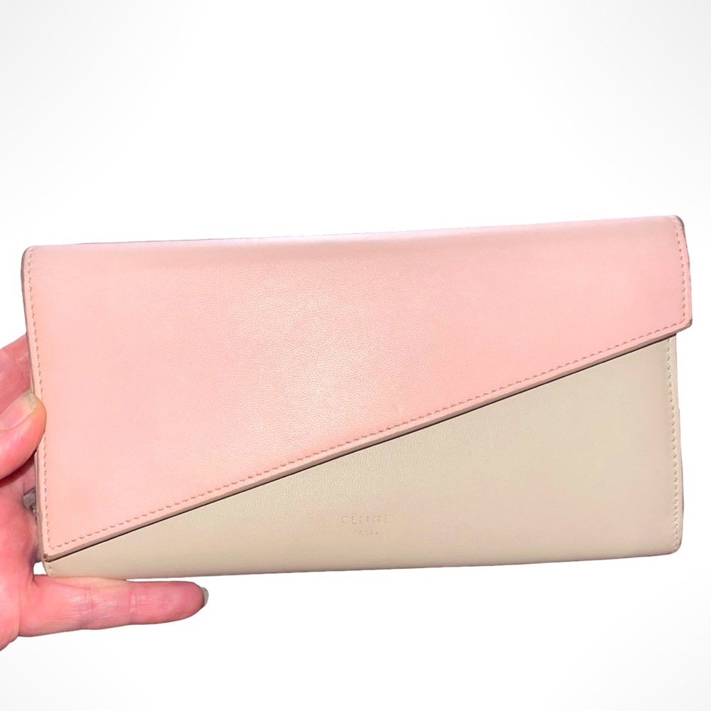 CELINE Lambskin Large Diagonal Multifunction Flap Wallet Pink Desert